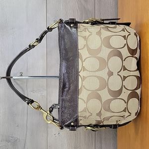 Coach 12657 Zoe Khaki Canvas Leather Signature Hobo Handbag Shoulder Bag